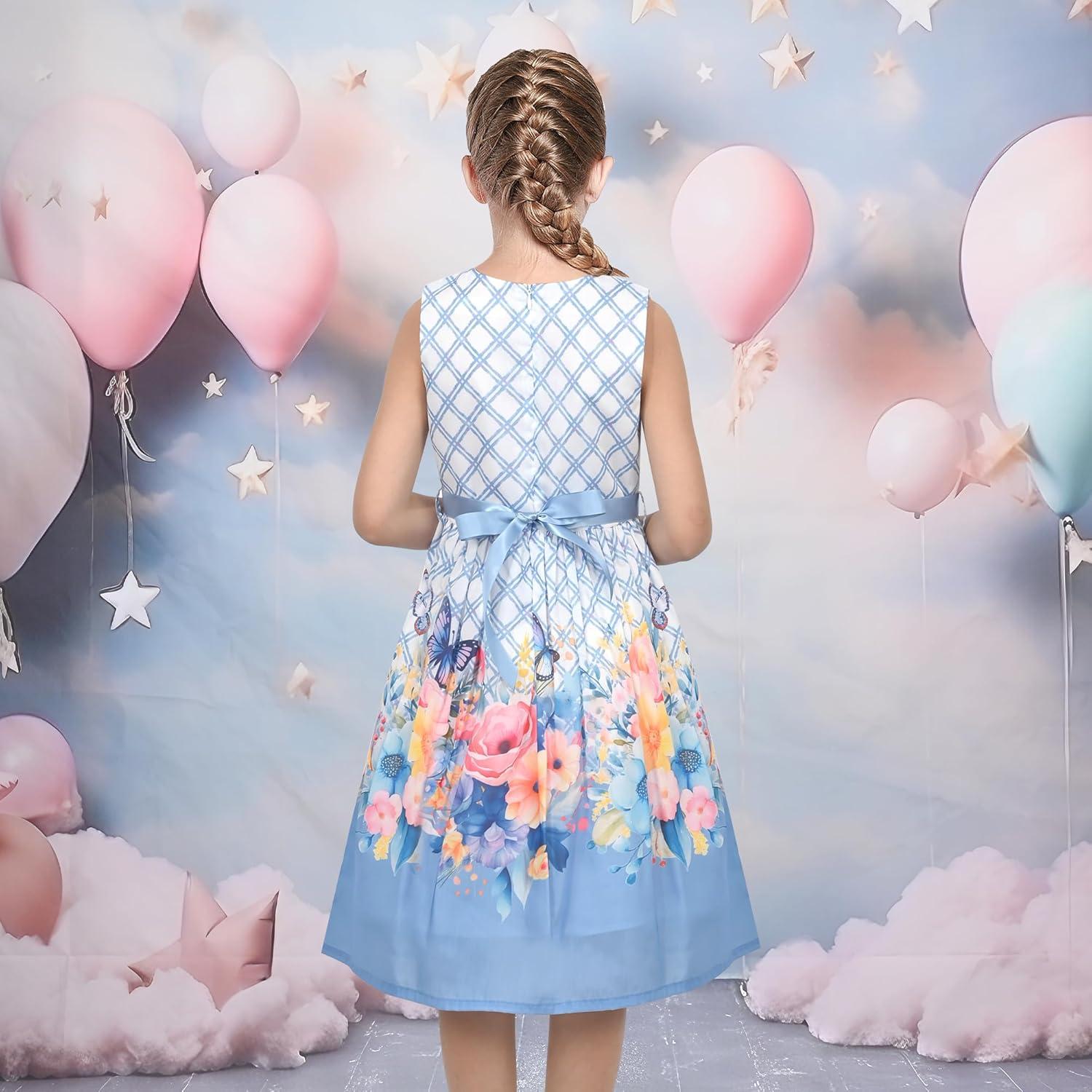 imageSunny Fashion Girls Dress Blue Flower PrintSky Blue
