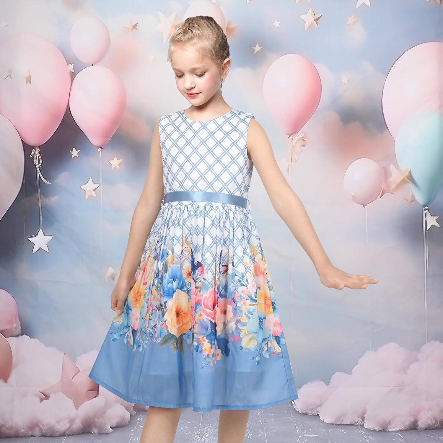 imageSunny Fashion Girls Dress Blue Flower PrintSky Blue