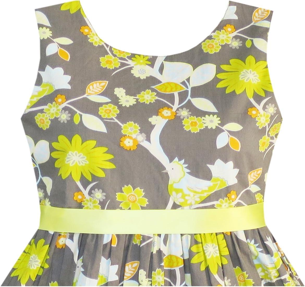 imageSunny Fashion Girls Dress Blue Flower PrintYellow