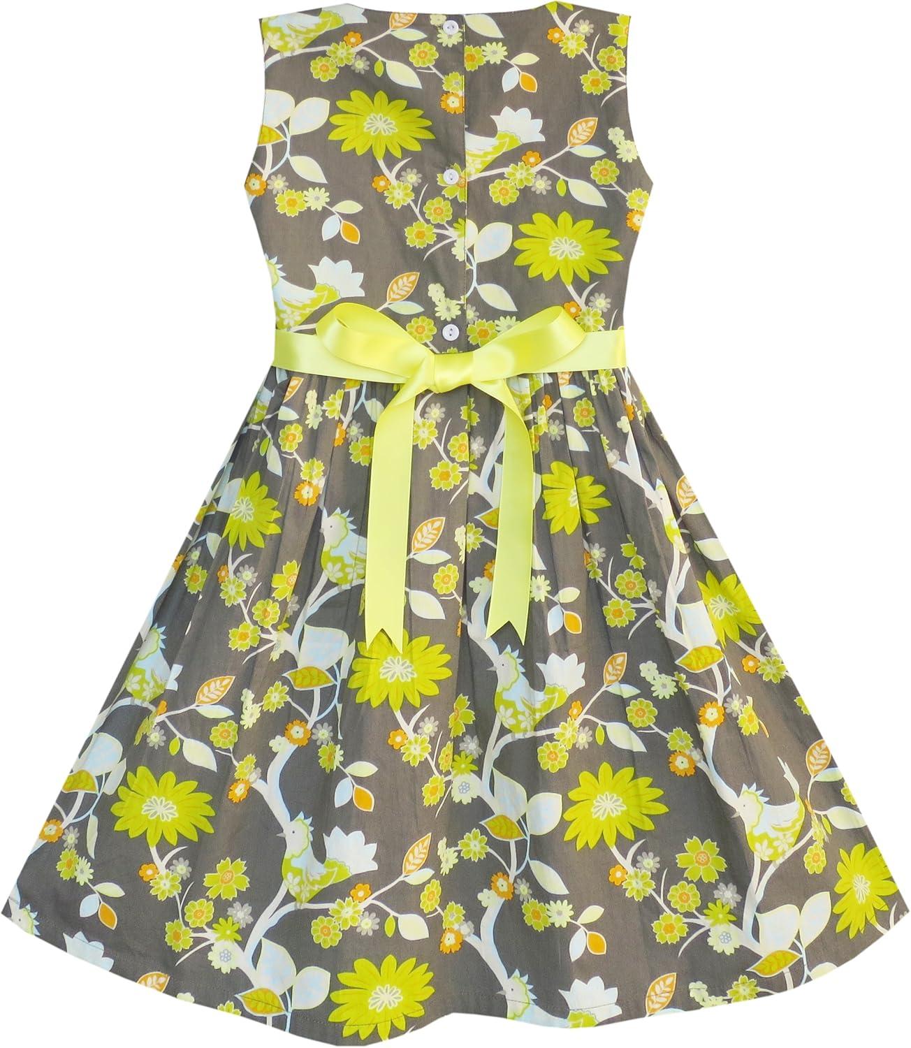 imageSunny Fashion Girls Dress Blue Flower PrintYellow