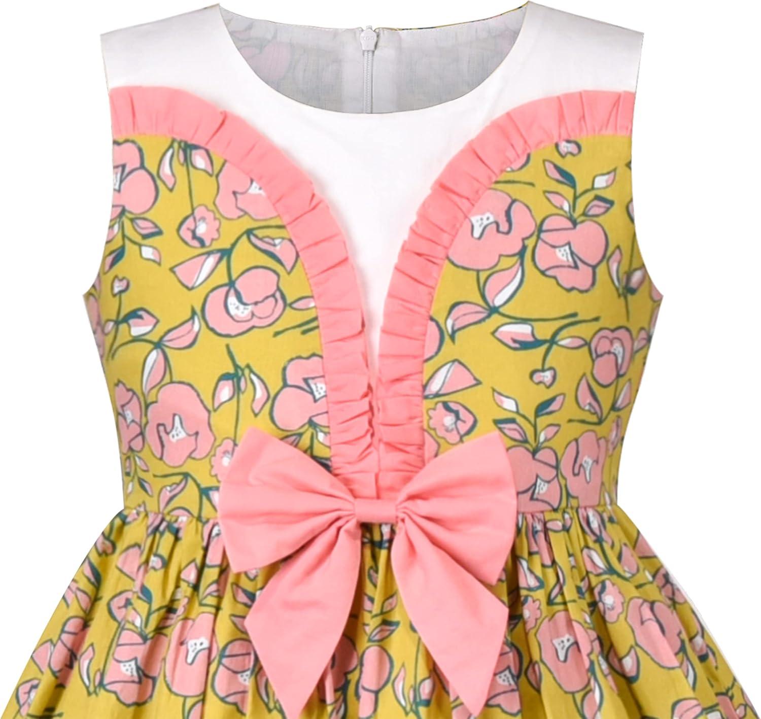 imageSunny Fashion Girls Dress Blue Flower PrintYellow Flower