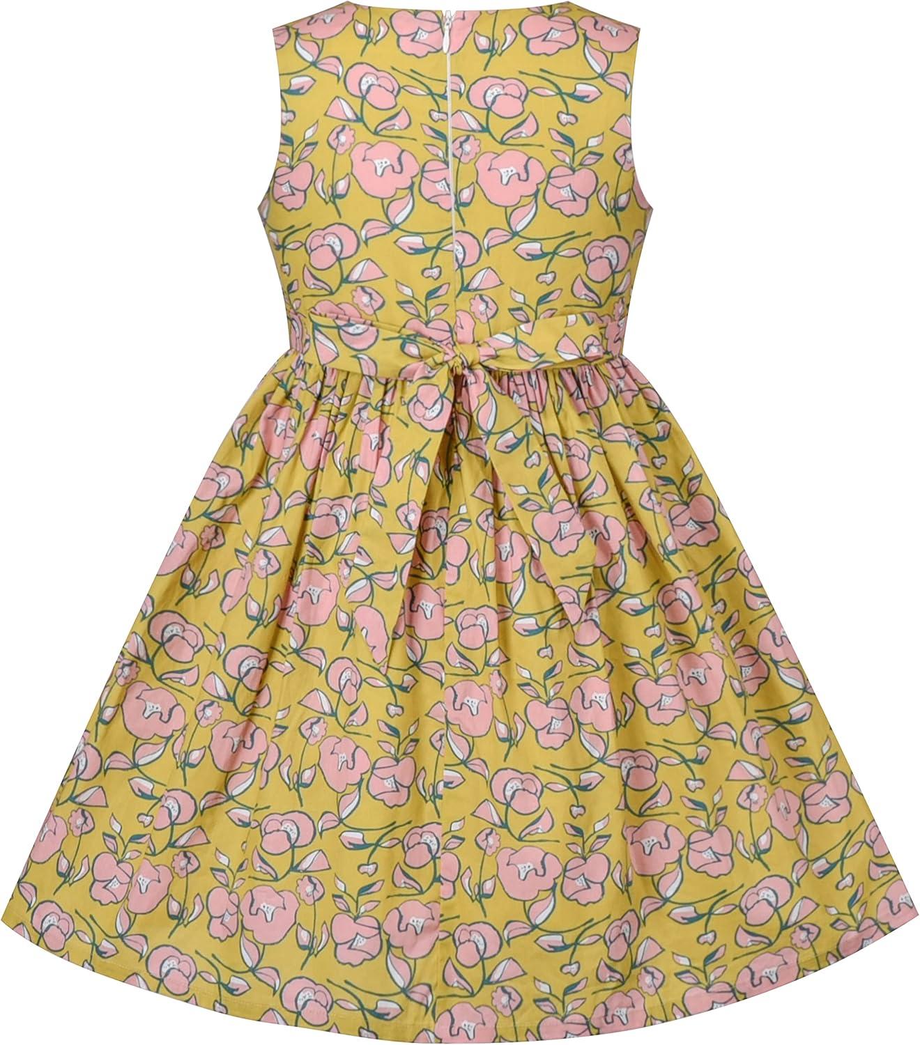 imageSunny Fashion Girls Dress Blue Flower PrintYellow Flower