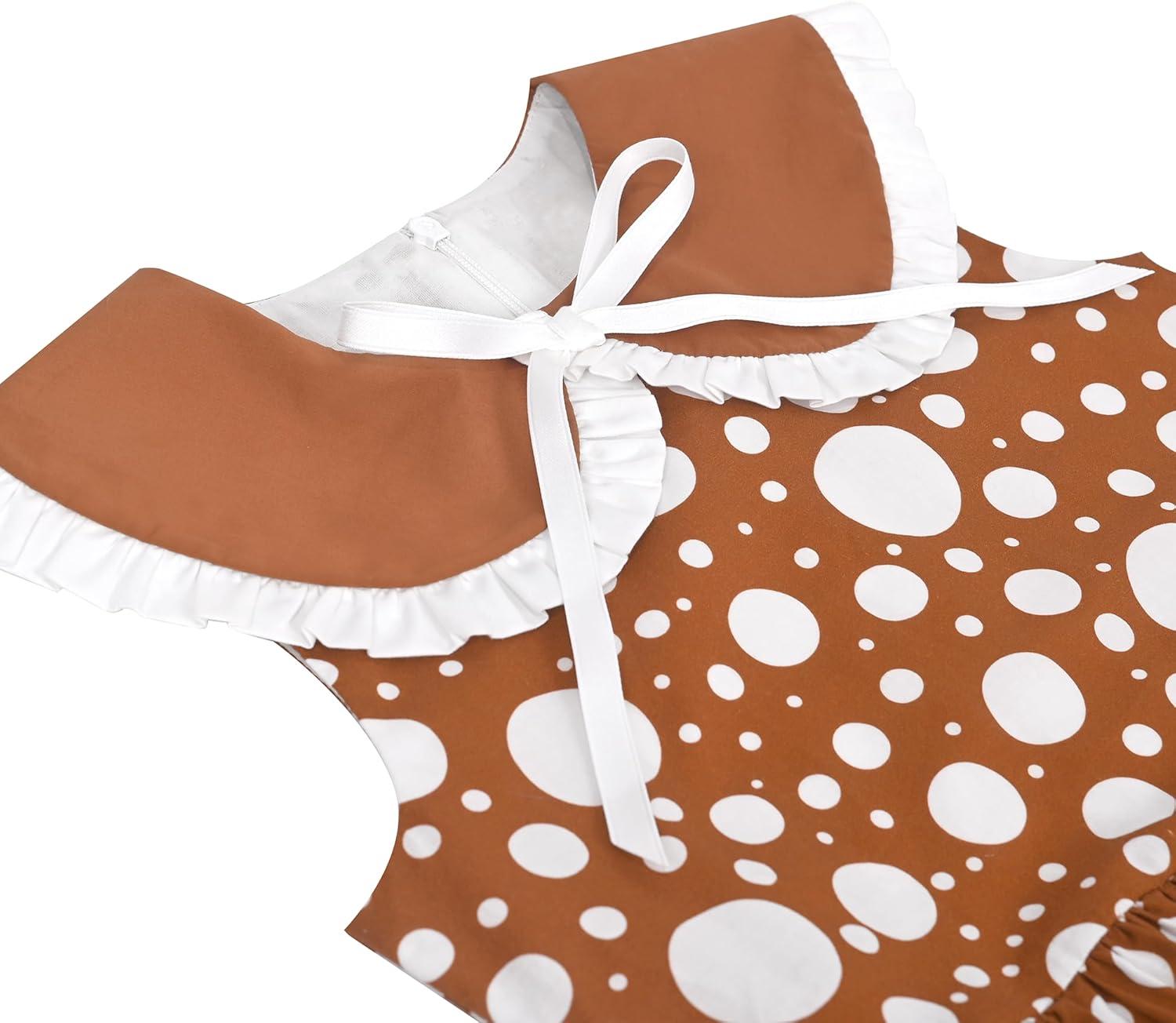 imageSunny Fashion Girls Dress Blue Polka Dot Pocket Pleated Summer Sleeveless CottonBrown Polka Dot