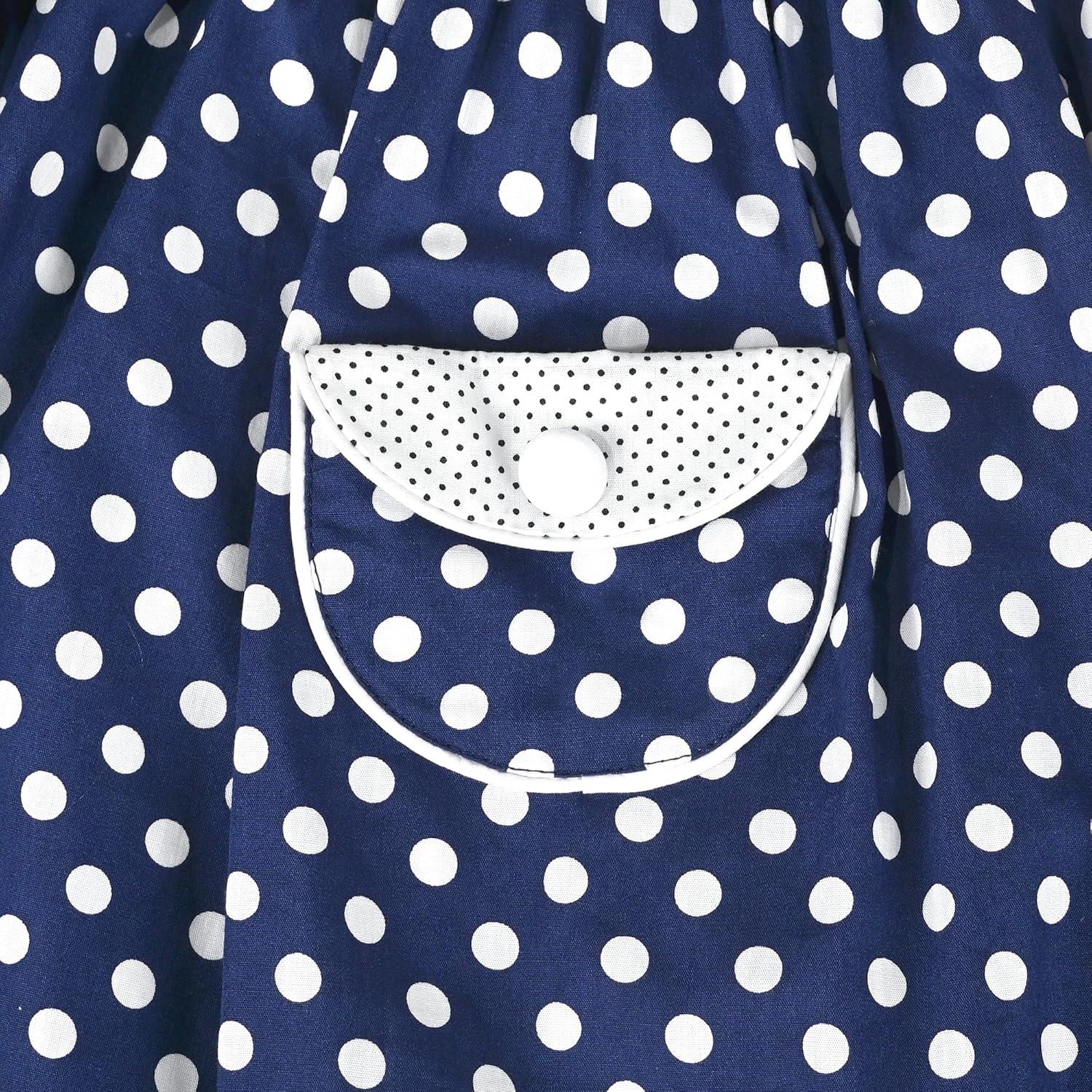 imageSunny Fashion Girls Dress Blue Polka Dot Pocket Pleated Summer Sleeveless CottonNavy Blue Dot