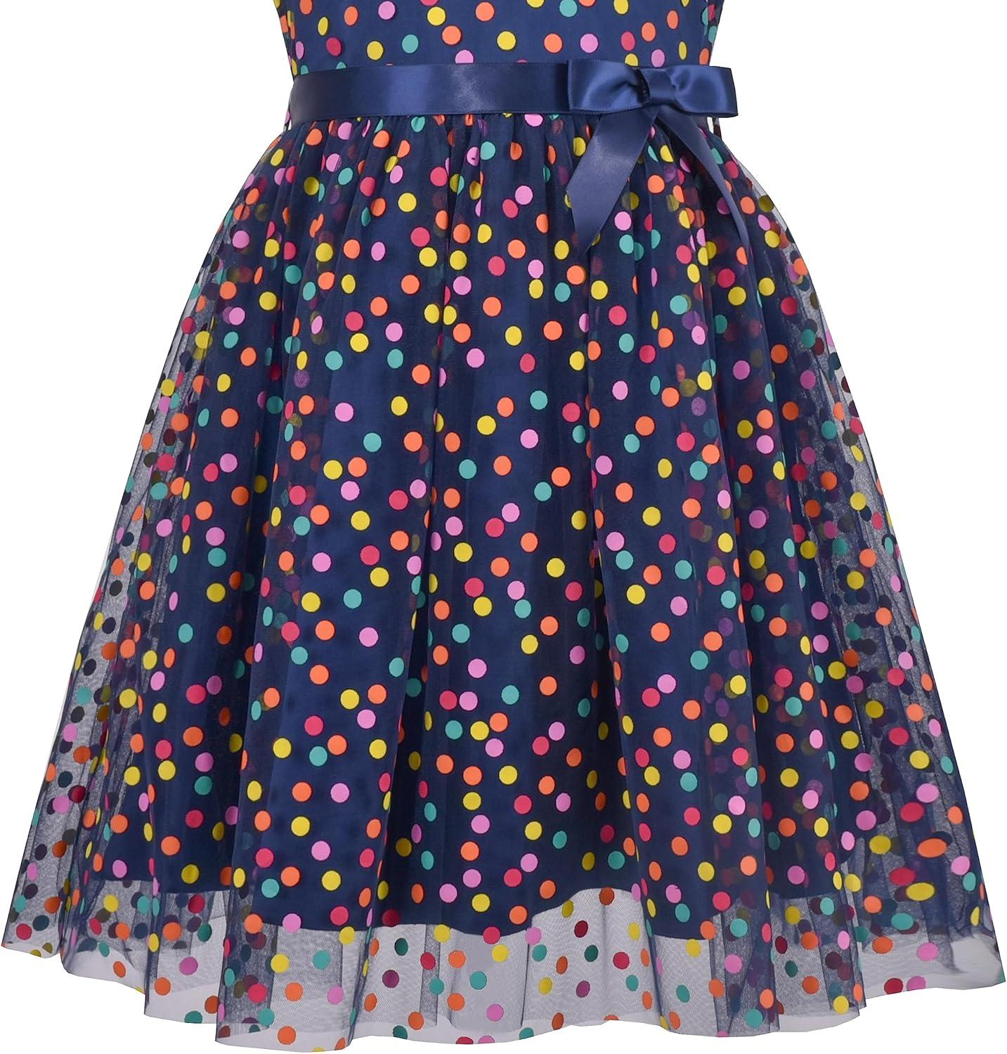 imageSunny Fashion Girls Dress Caramel Star Lace Short Sleeve Pleated Collar DressBlue Dot