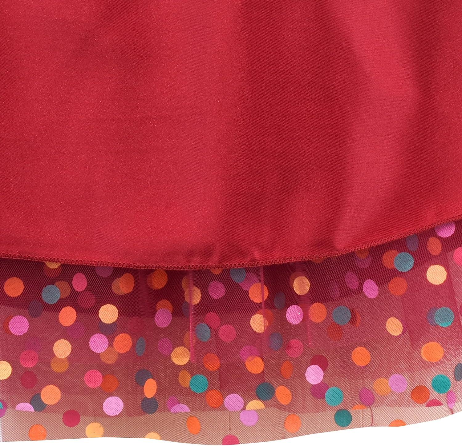 imageSunny Fashion Girls Dress Caramel Star Lace Short Sleeve Pleated Collar DressRed Dot