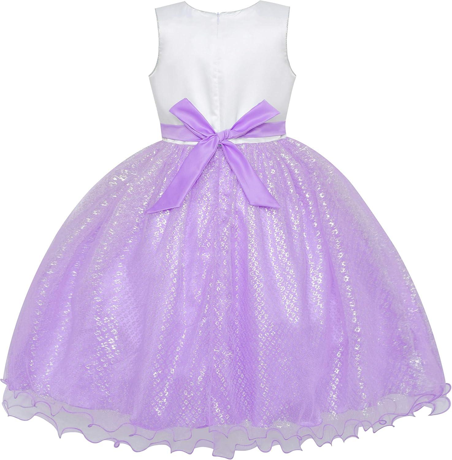 imageSunny Fashion Girls Dress Glitter Sequin Wedding Bridesmaid Pageant Size 414Purple