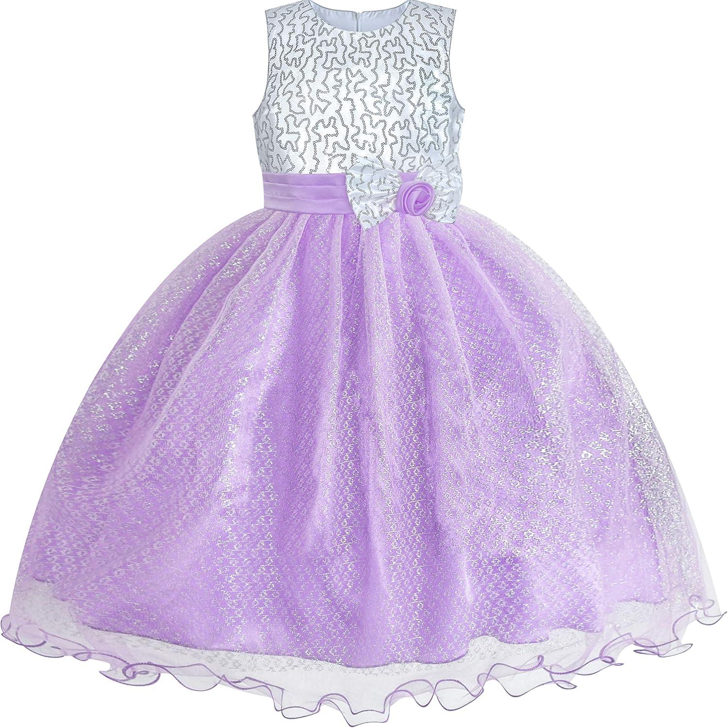 imageSunny Fashion Girls Dress Glitter Sequin Wedding Bridesmaid Pageant Size 414Purple