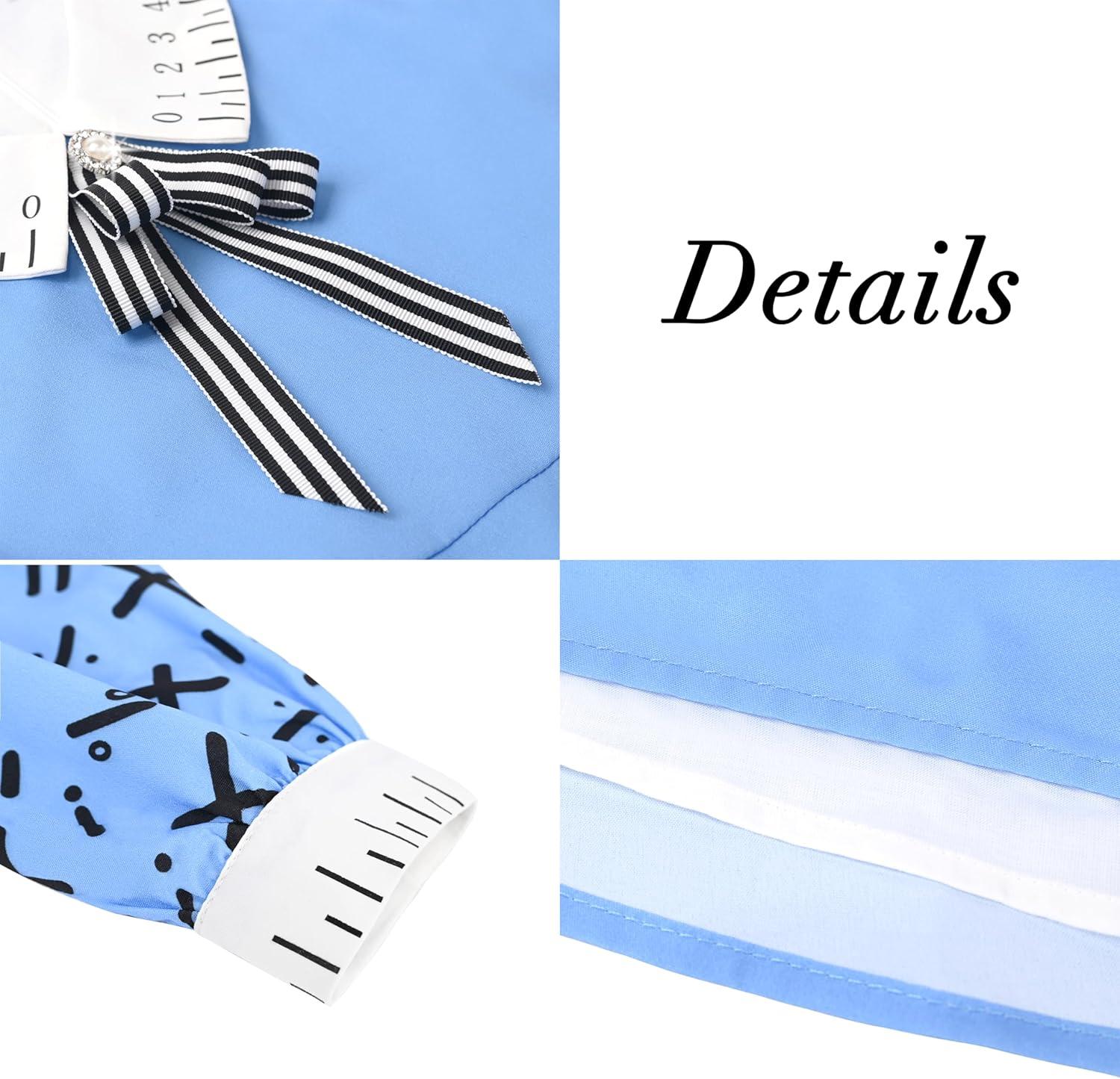 imageSunny Fashion Girls Dress Pink Flower Long Sleeve Cotton Casual Dress Size 48Blue Ruler Print