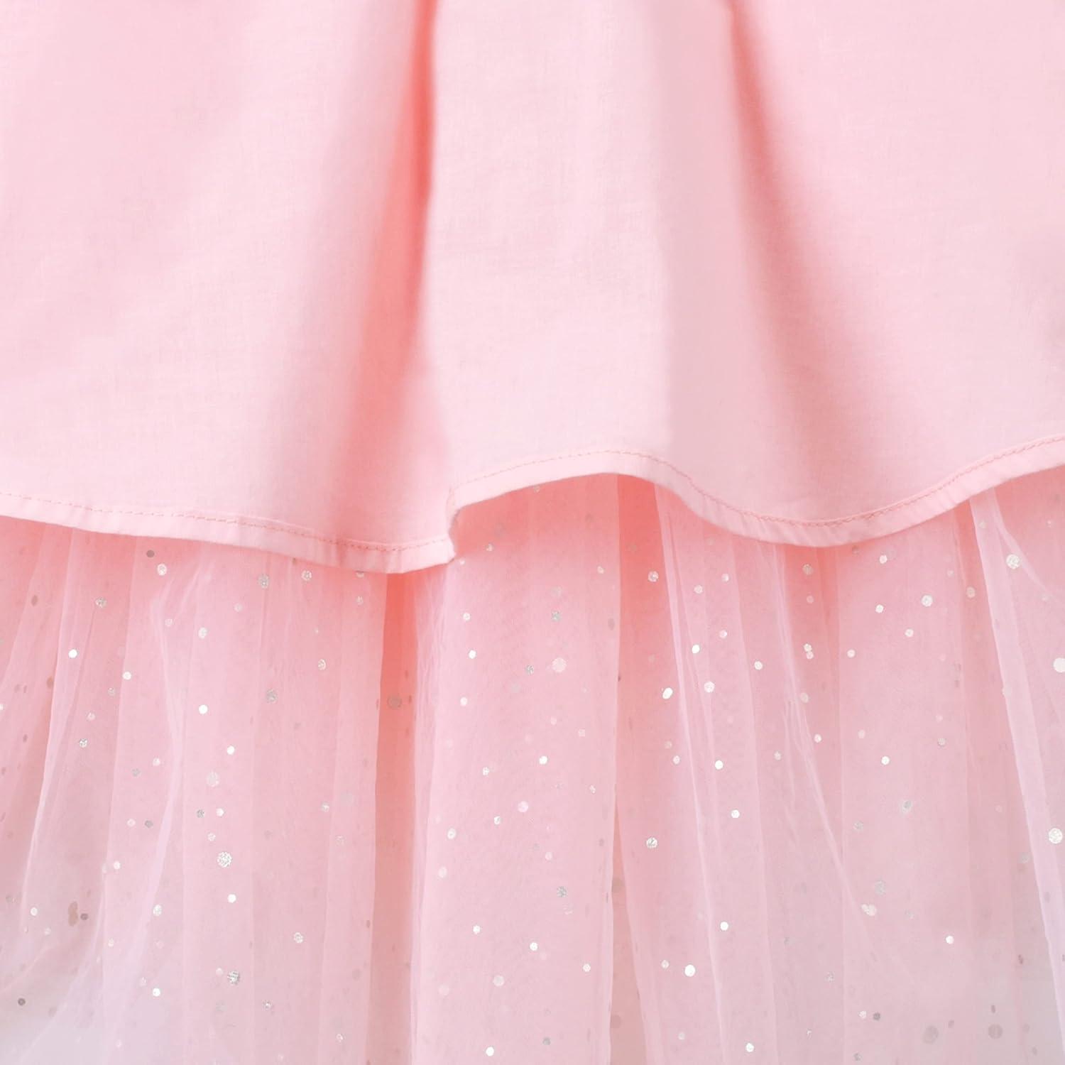 imageSunny Fashion Girls Dress Pink Sequin Wedding HiLow Tulle Skirt Tutu Flutter SleeveLight Pink