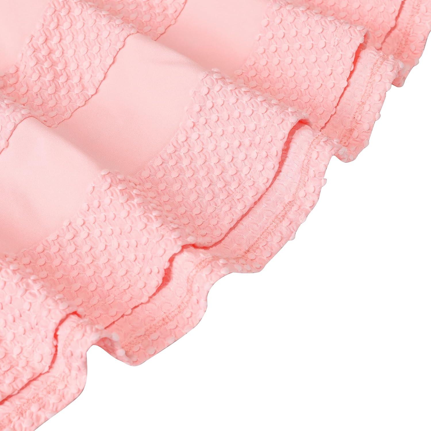 imageSunny Fashion Girls Dress Pink Solid Aline Vintage Puff Sleeve Spring SummerPink