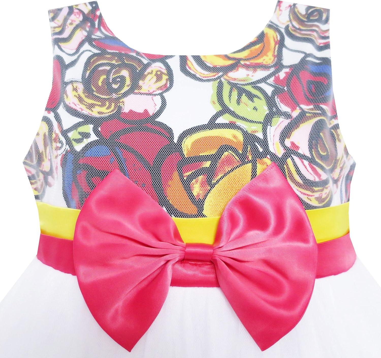 imageSunny Fashion Girls Dress Purple Flower White Tulle Pleated Wedding PartyFloral White