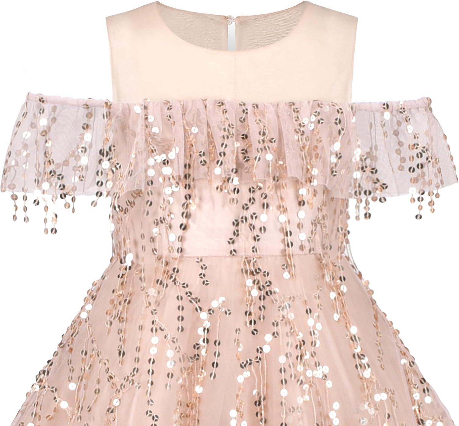 imageSunny Fashion Girls Dress Purple Off Shoulder HiLow Skirt Bridesmaid Size 714Beige