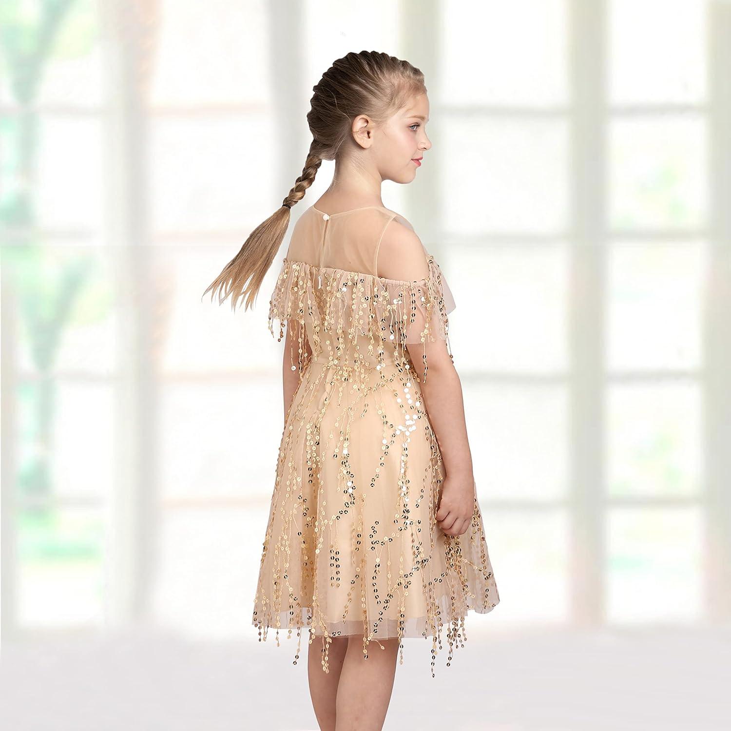 imageSunny Fashion Girls Dress Purple Off Shoulder HiLow Skirt Bridesmaid Size 714Beige