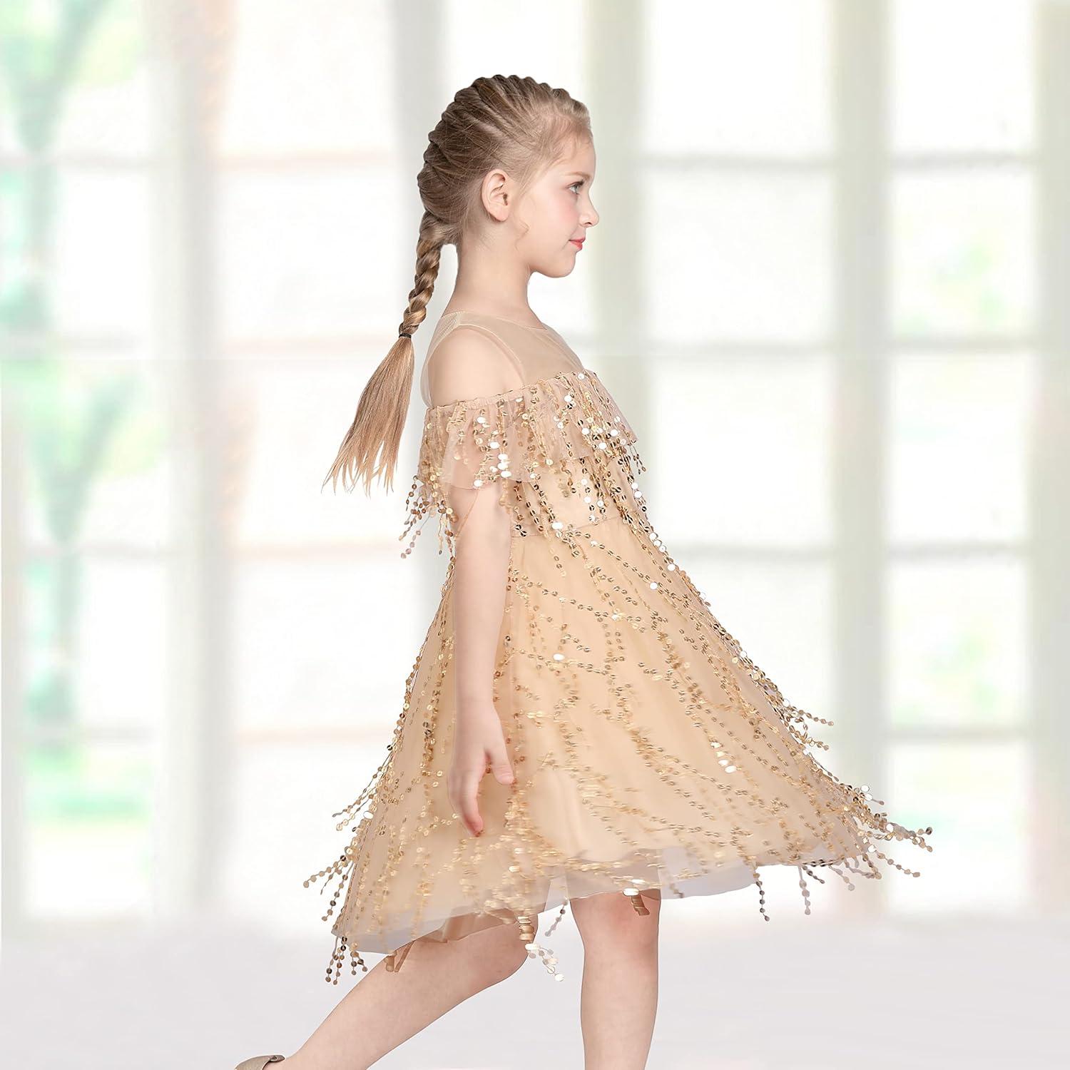 imageSunny Fashion Girls Dress Purple Off Shoulder HiLow Skirt Bridesmaid Size 714Beige