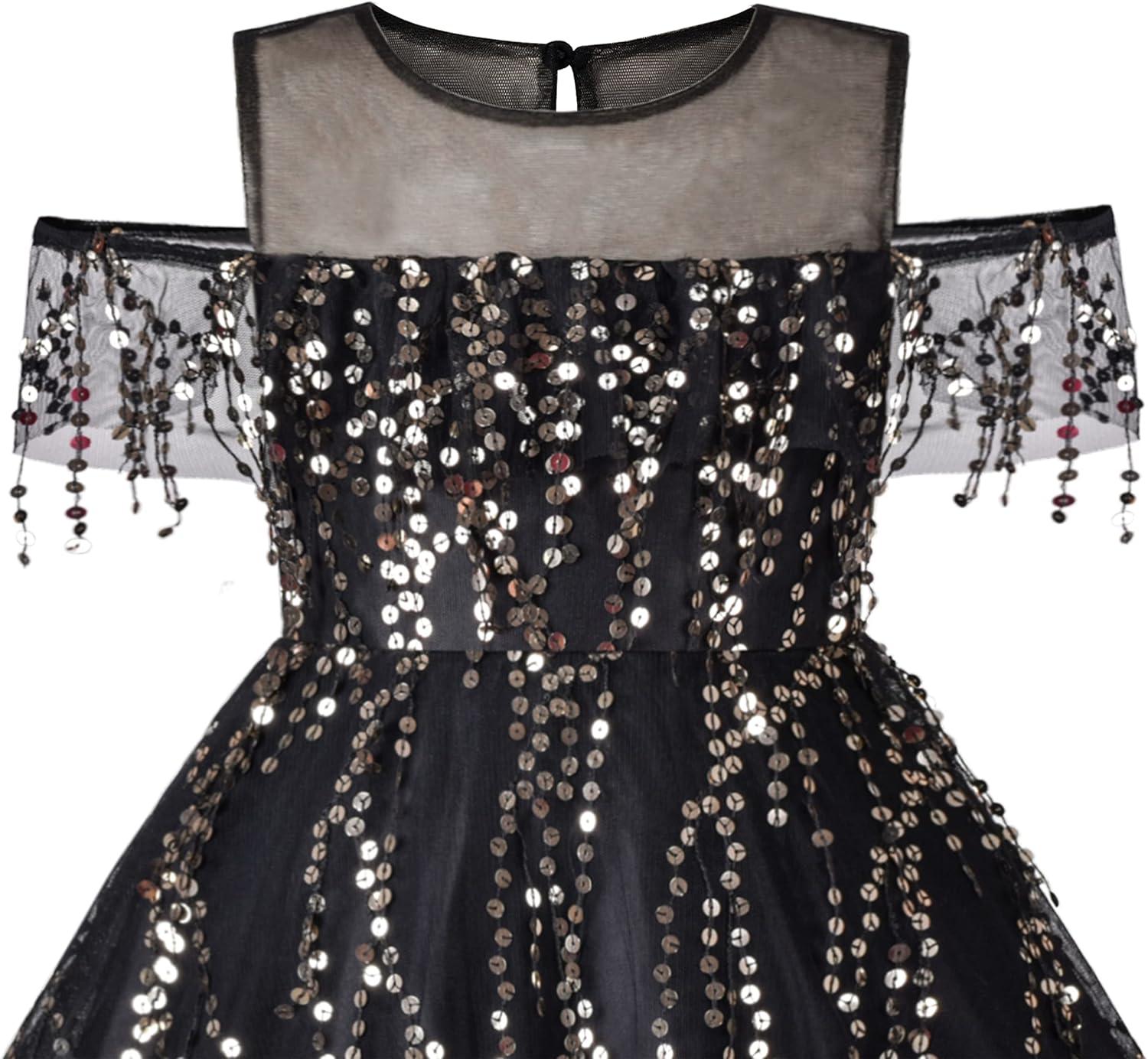 imageSunny Fashion Girls Dress Purple Off Shoulder HiLow Skirt Bridesmaid Size 714Black