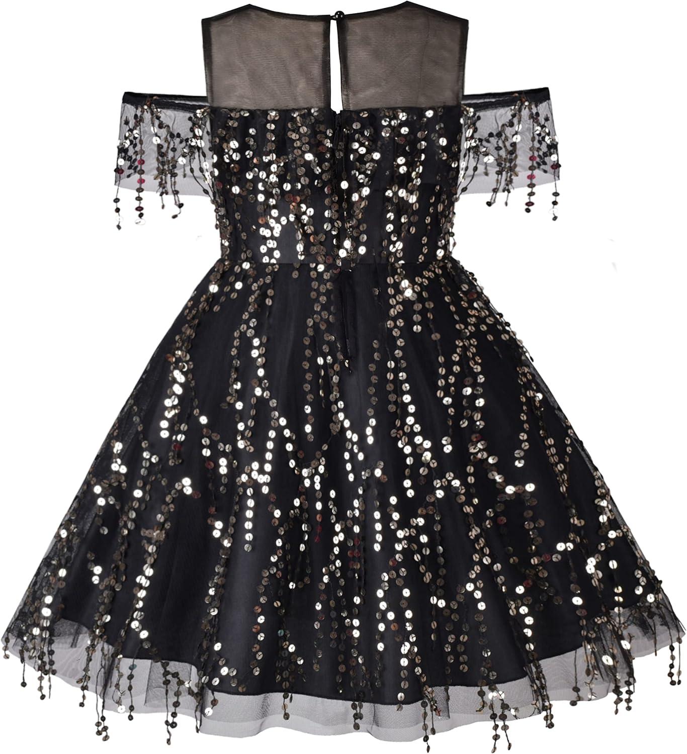 imageSunny Fashion Girls Dress Purple Off Shoulder HiLow Skirt Bridesmaid Size 714Black