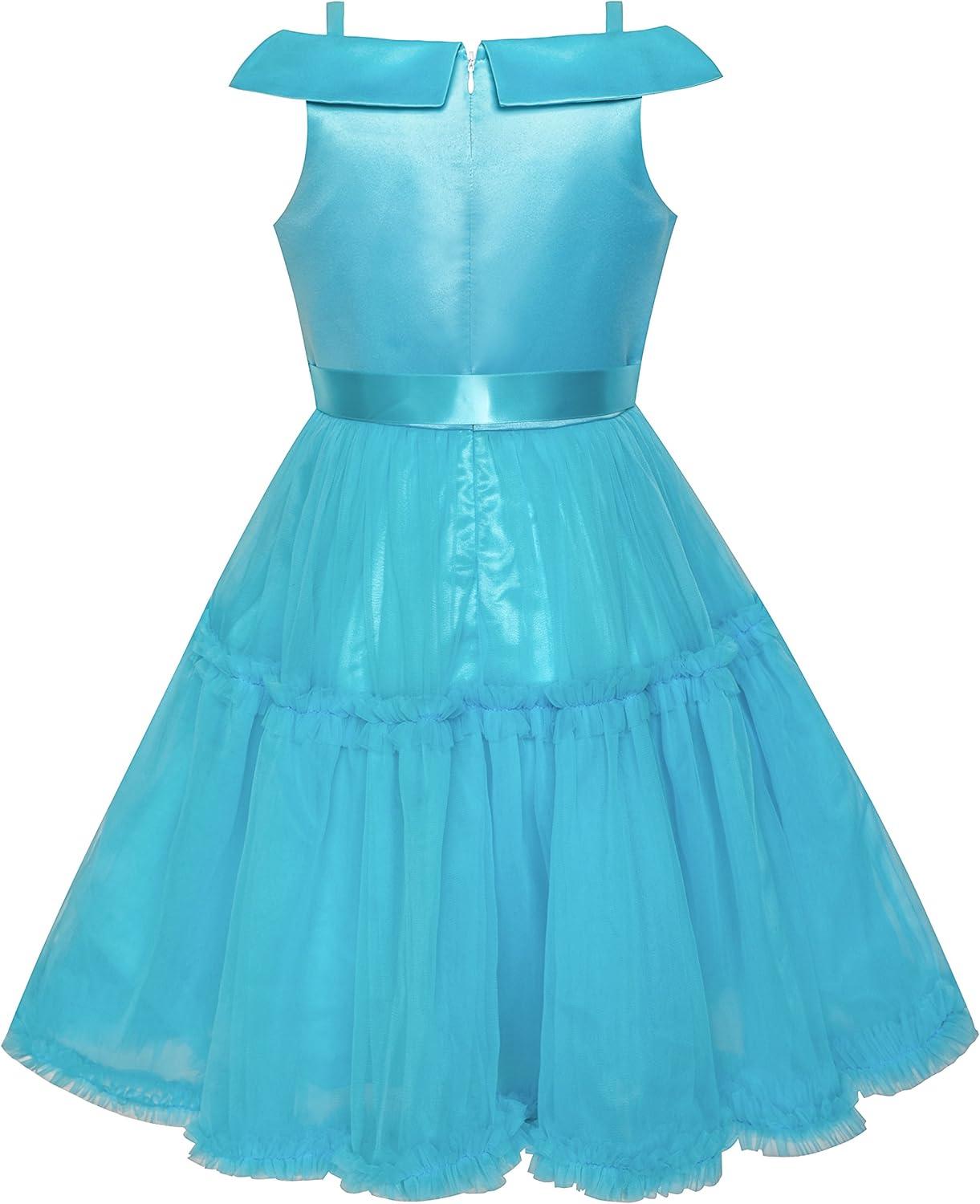 imageSunny Fashion Girls Dress Purple Off Shoulder HiLow Skirt Bridesmaid Size 714Blue