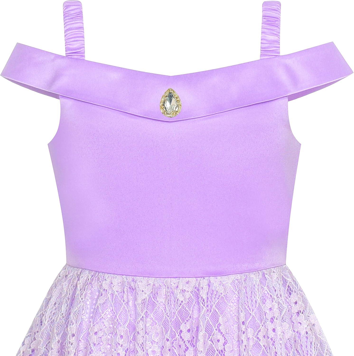 imageSunny Fashion Girls Dress Purple Off Shoulder HiLow Skirt Bridesmaid Size 714Purple