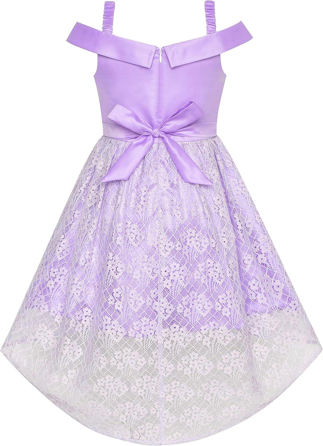 imageSunny Fashion Girls Dress Purple Off Shoulder HiLow Skirt Bridesmaid Size 714Purple