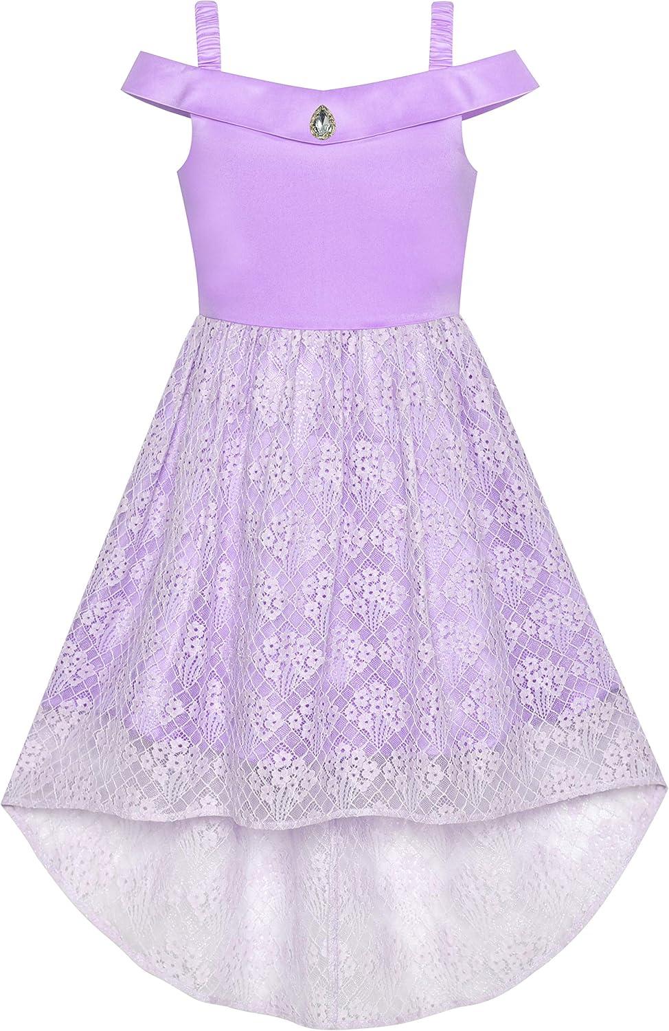 imageSunny Fashion Girls Dress Purple Off Shoulder HiLow Skirt Bridesmaid Size 714Purple