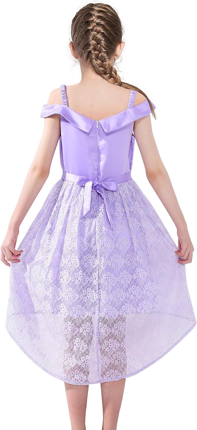 imageSunny Fashion Girls Dress Purple Off Shoulder HiLow Skirt Bridesmaid Size 714Purple