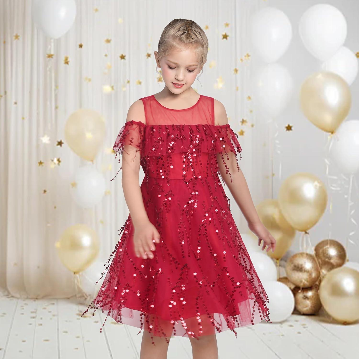 imageSunny Fashion Girls Dress Purple Off Shoulder HiLow Skirt Bridesmaid Size 714Red Sequin