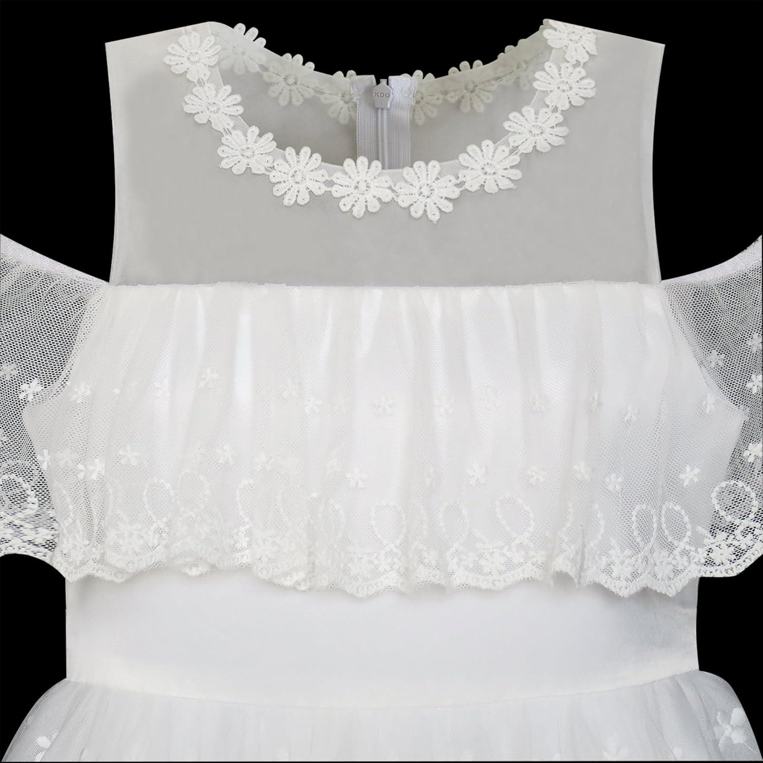 imageSunny Fashion Girls Dress Purple Off Shoulder HiLow Skirt Bridesmaid Size 714White Floral