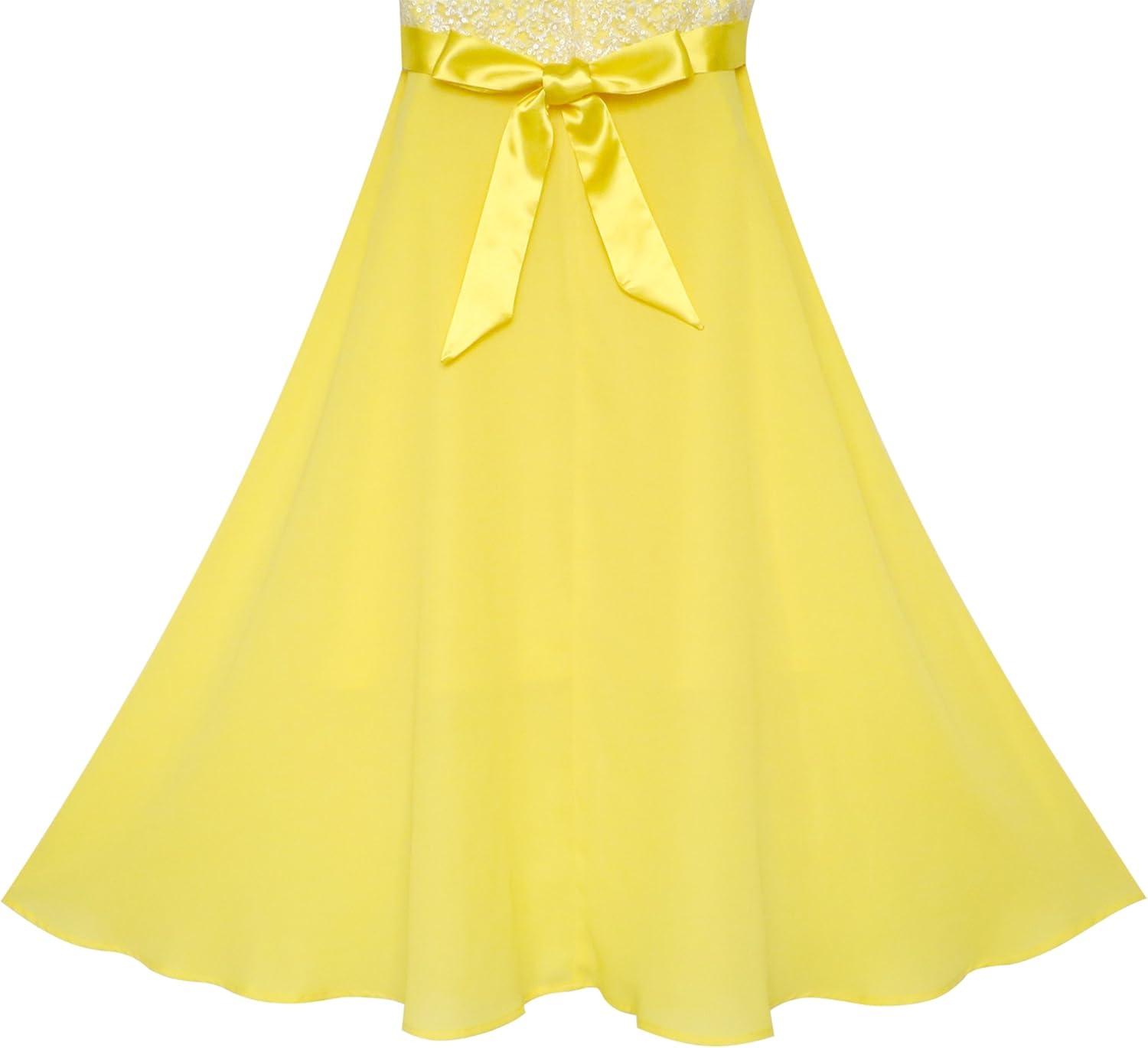 imageSunny Fashion Girls Dress Rhinestone Chiffon Bridesmaid Dance Ball Maxi GownYellow