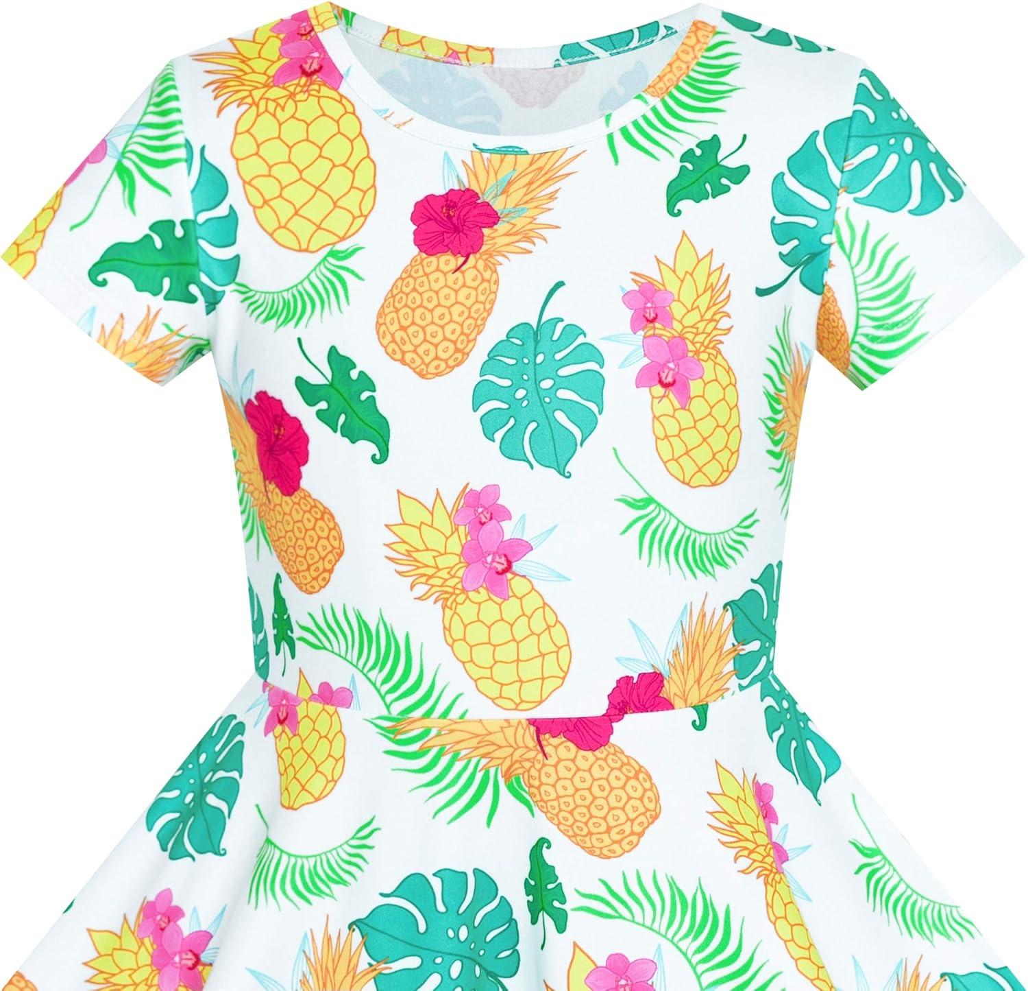 imageSunny Fashion Girls Dress Short Sleeve Casual Summer SundressYellow Pineapple