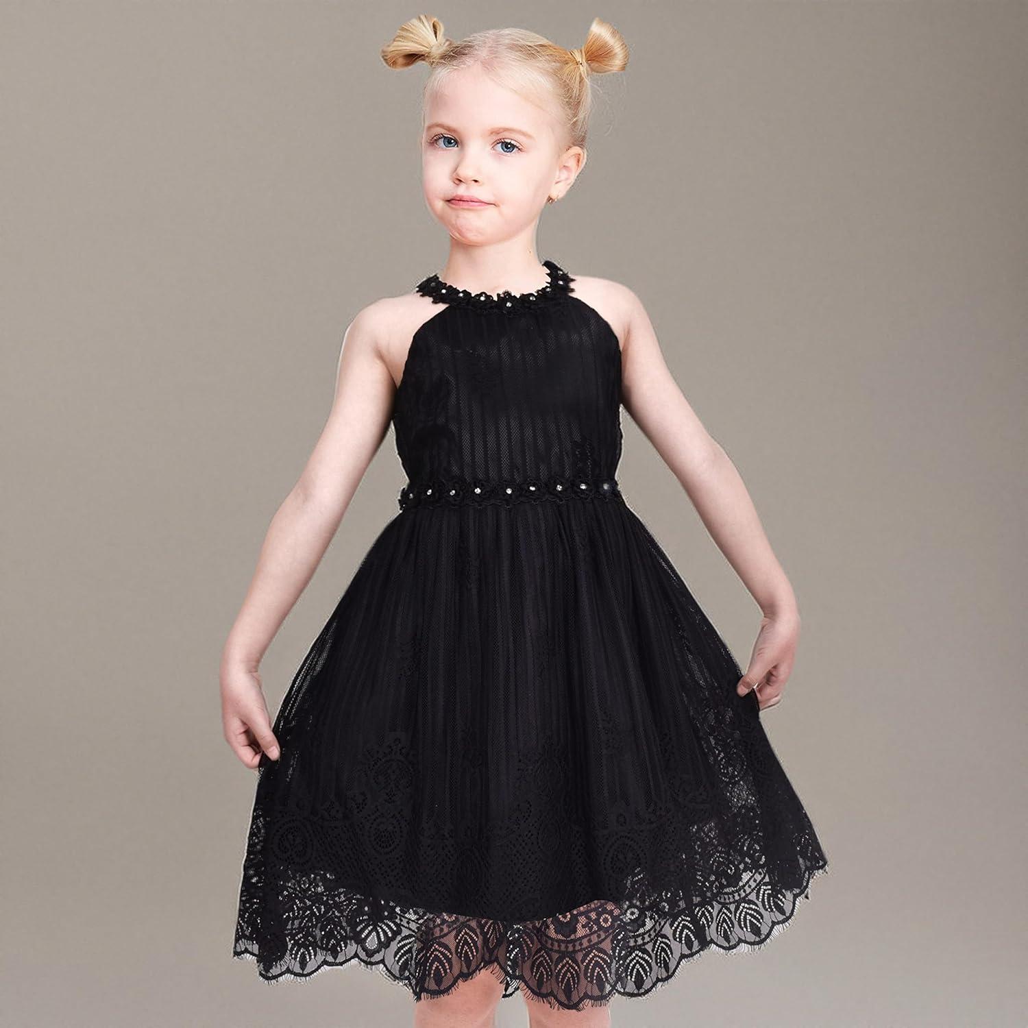 imageSunny Fashion Girls Dress Turquoise Embroidered Halter Dress PartyBlack