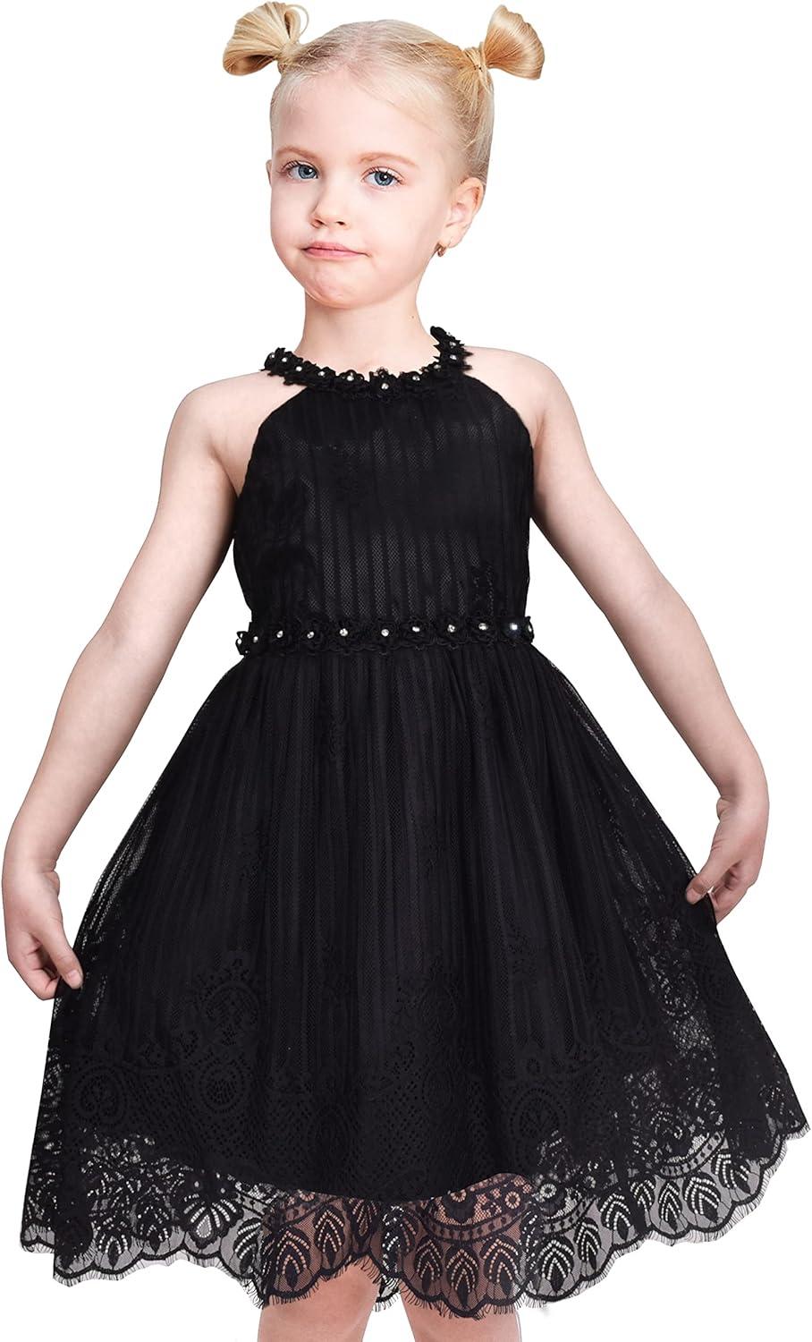 imageSunny Fashion Girls Dress Turquoise Embroidered Halter Dress PartyBlack