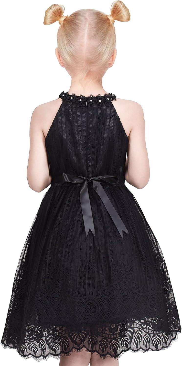 imageSunny Fashion Girls Dress Turquoise Embroidered Halter Dress PartyBlack