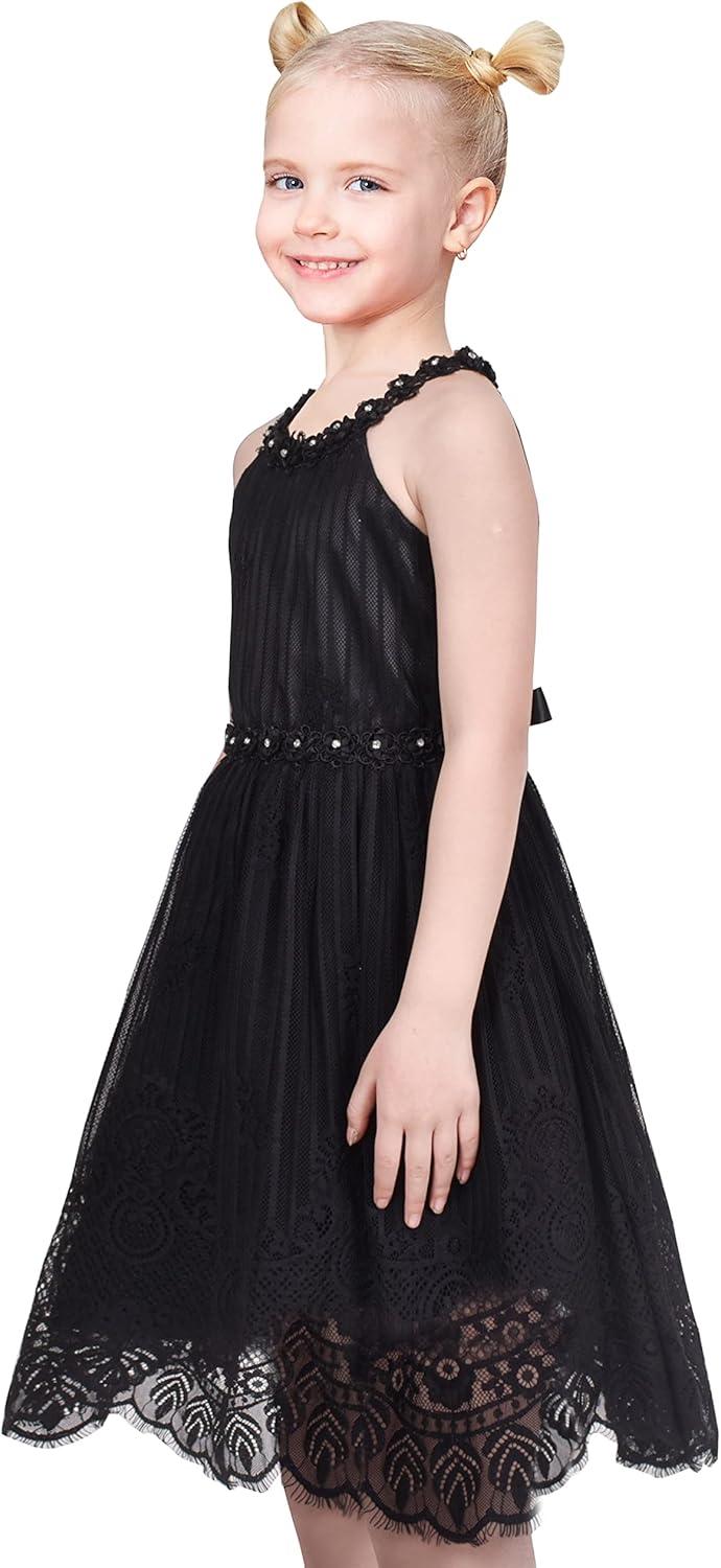 imageSunny Fashion Girls Dress Turquoise Embroidered Halter Dress PartyBlack