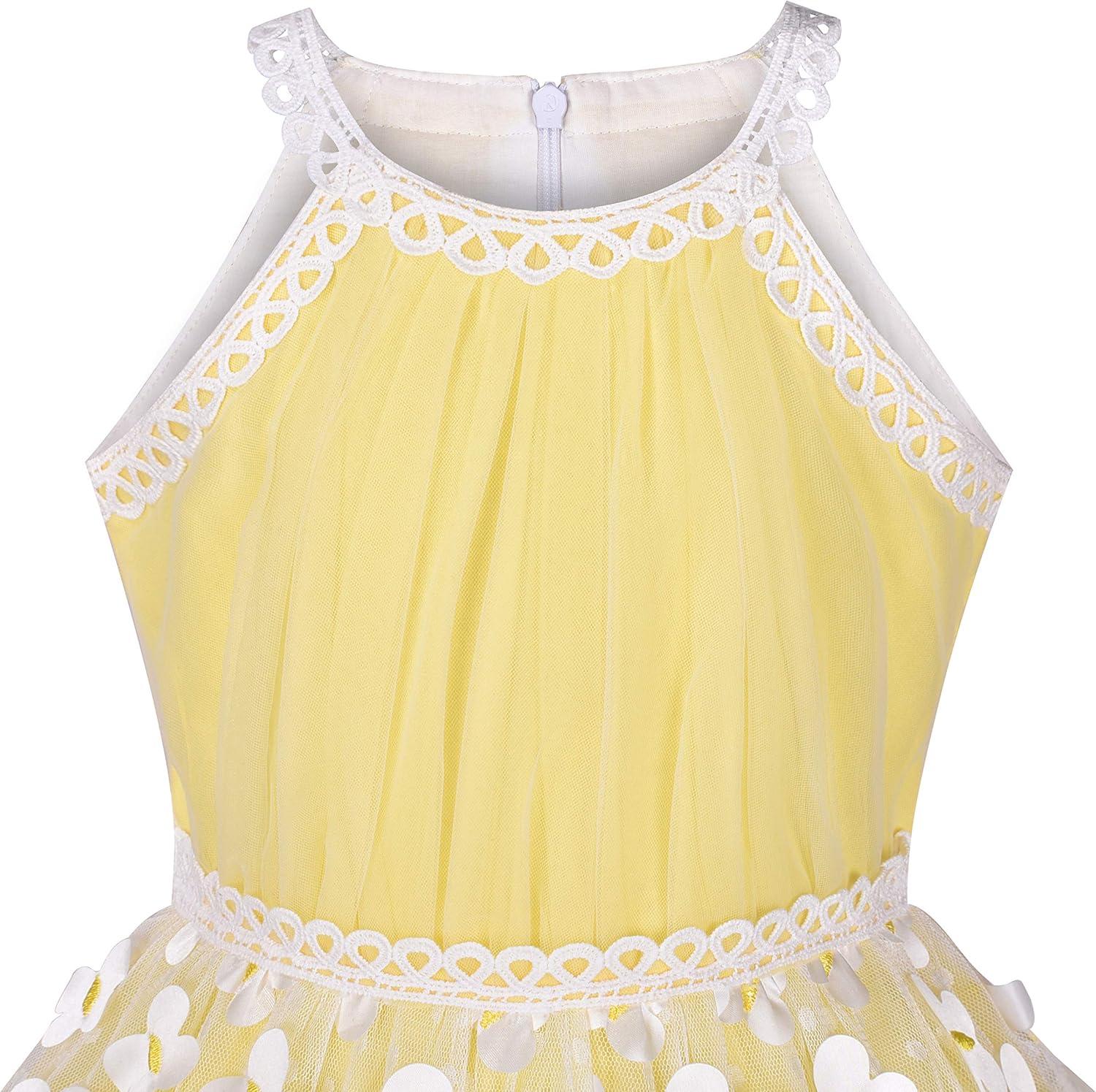 imageSunny Fashion Girls Dress Turquoise Embroidered Halter Dress PartyDark Yellow