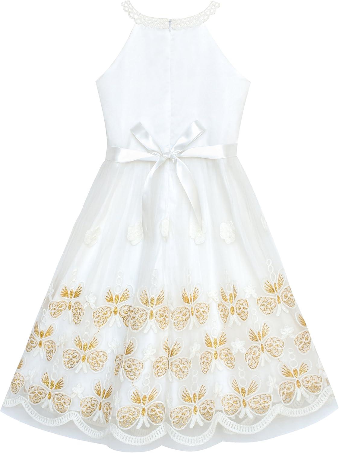 imageSunny Fashion Girls Dress Turquoise Embroidered Halter Dress PartyGold