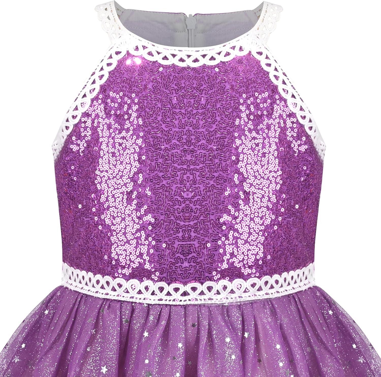 imageSunny Fashion Girls Dress Turquoise Embroidered Halter Dress PartyLavender