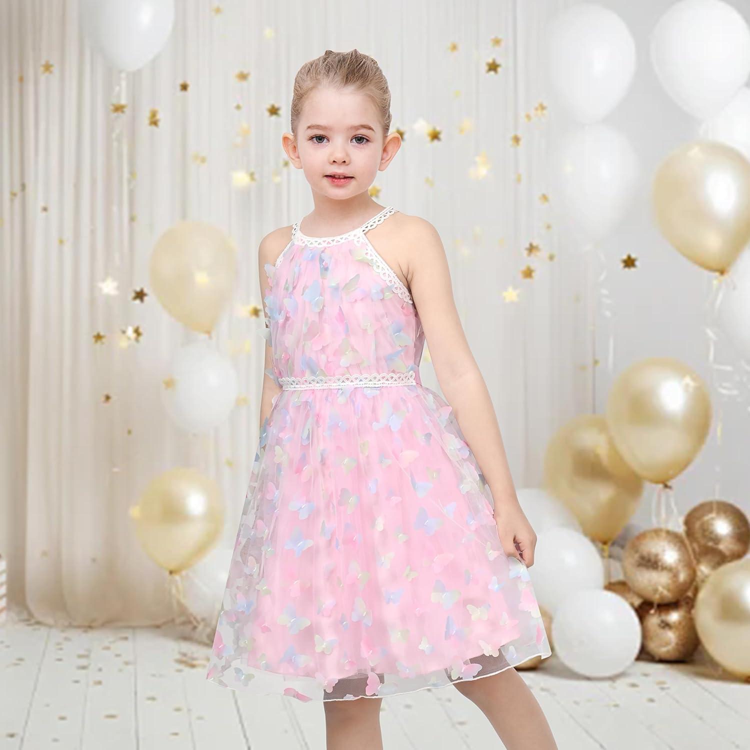 imageSunny Fashion Girls Dress Turquoise Embroidered Halter Dress PartyLight Pink