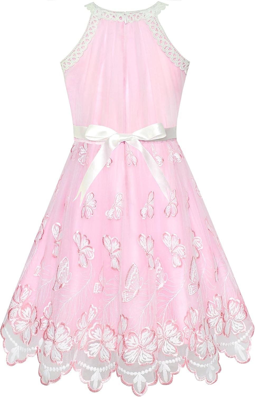 imageSunny Fashion Girls Dress Turquoise Embroidered Halter Dress PartyPink