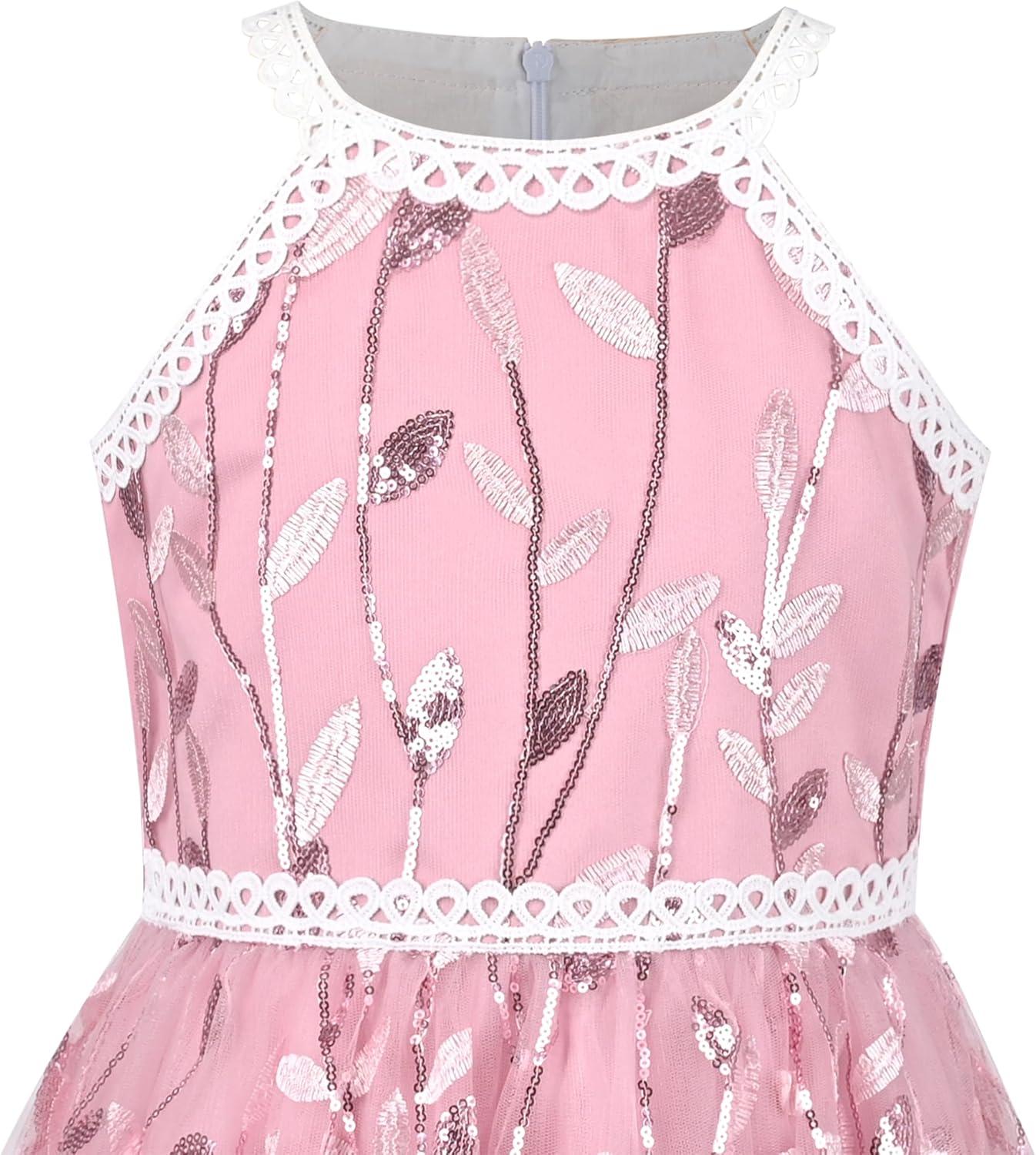 imageSunny Fashion Girls Dress Turquoise Embroidered Halter Dress PartyPink Leaf