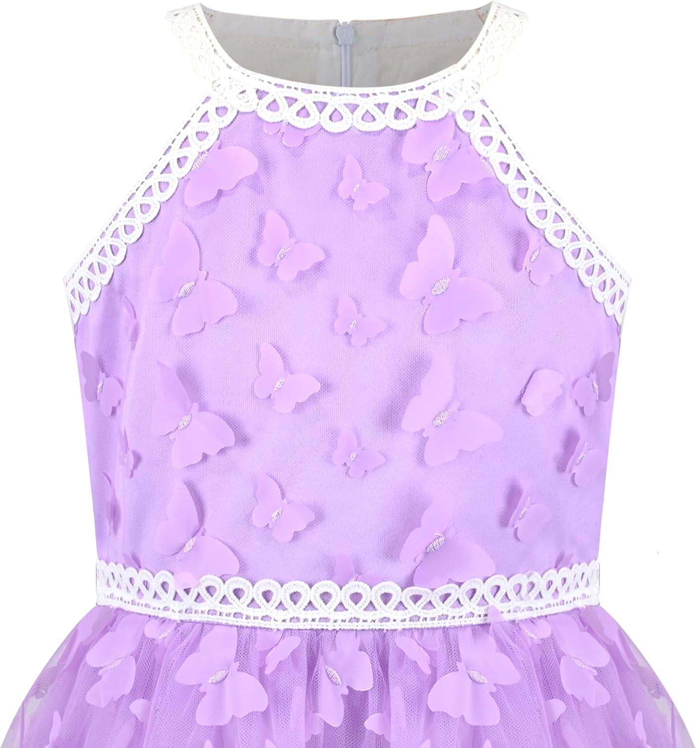imageSunny Fashion Girls Dress Turquoise Embroidered Halter Dress PartyPurple Butterfly