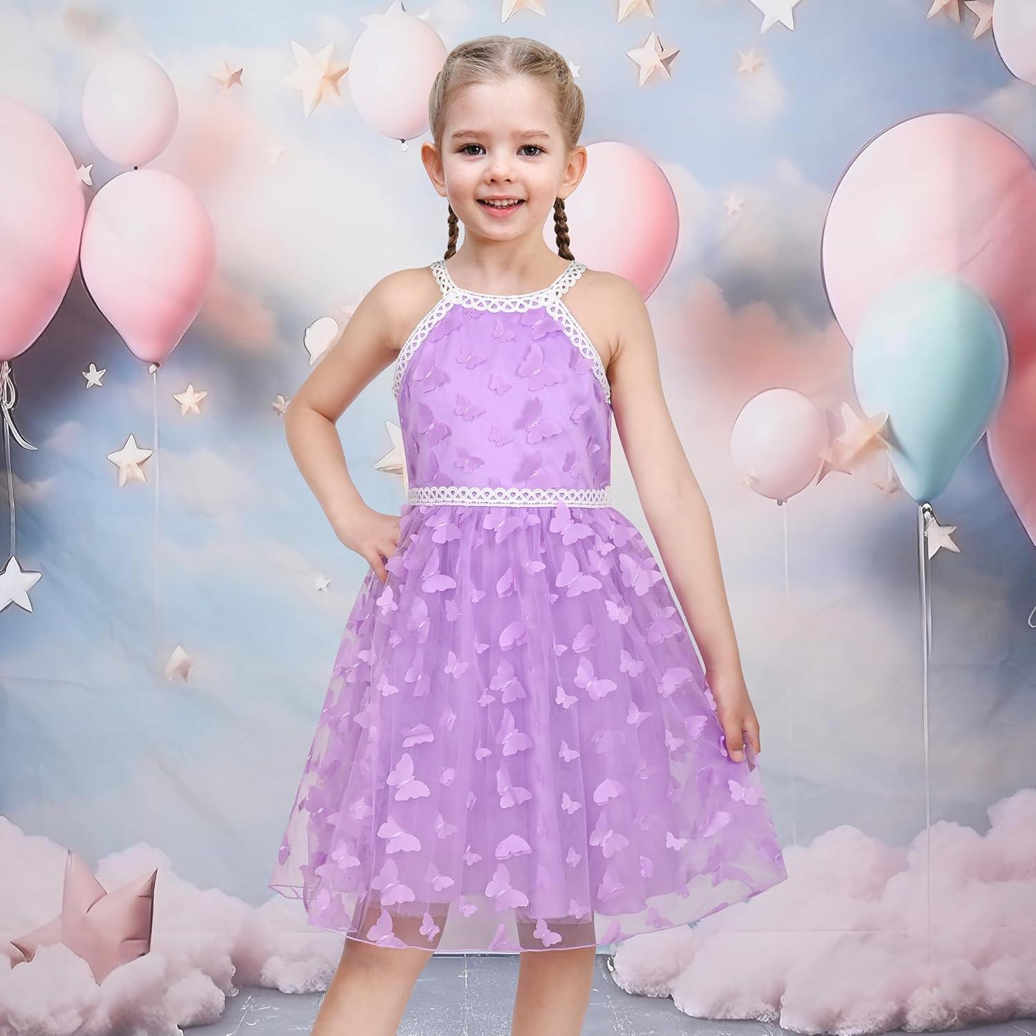 imageSunny Fashion Girls Dress Turquoise Embroidered Halter Dress PartyPurple Butterfly