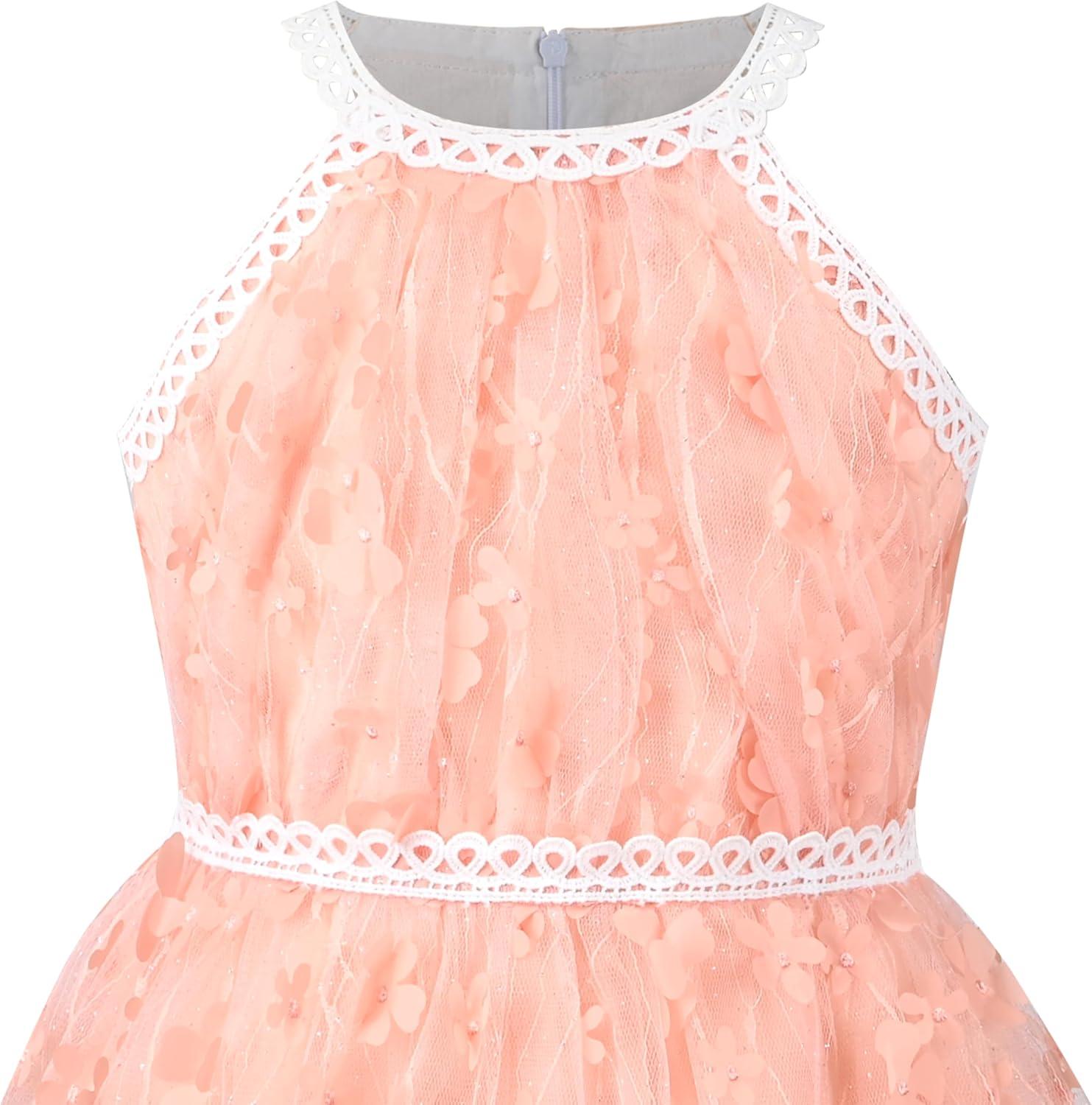 imageSunny Fashion Girls Dress Turquoise Embroidered Halter Dress PartySalmon Pink