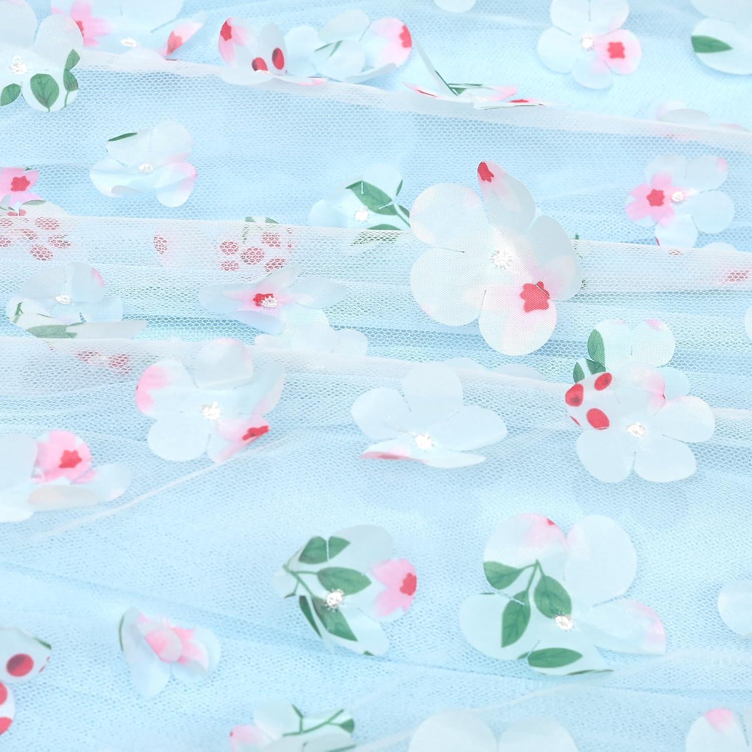 imageSunny Fashion Girls Dress Turquoise Embroidered Halter Dress PartySky Blue Lace