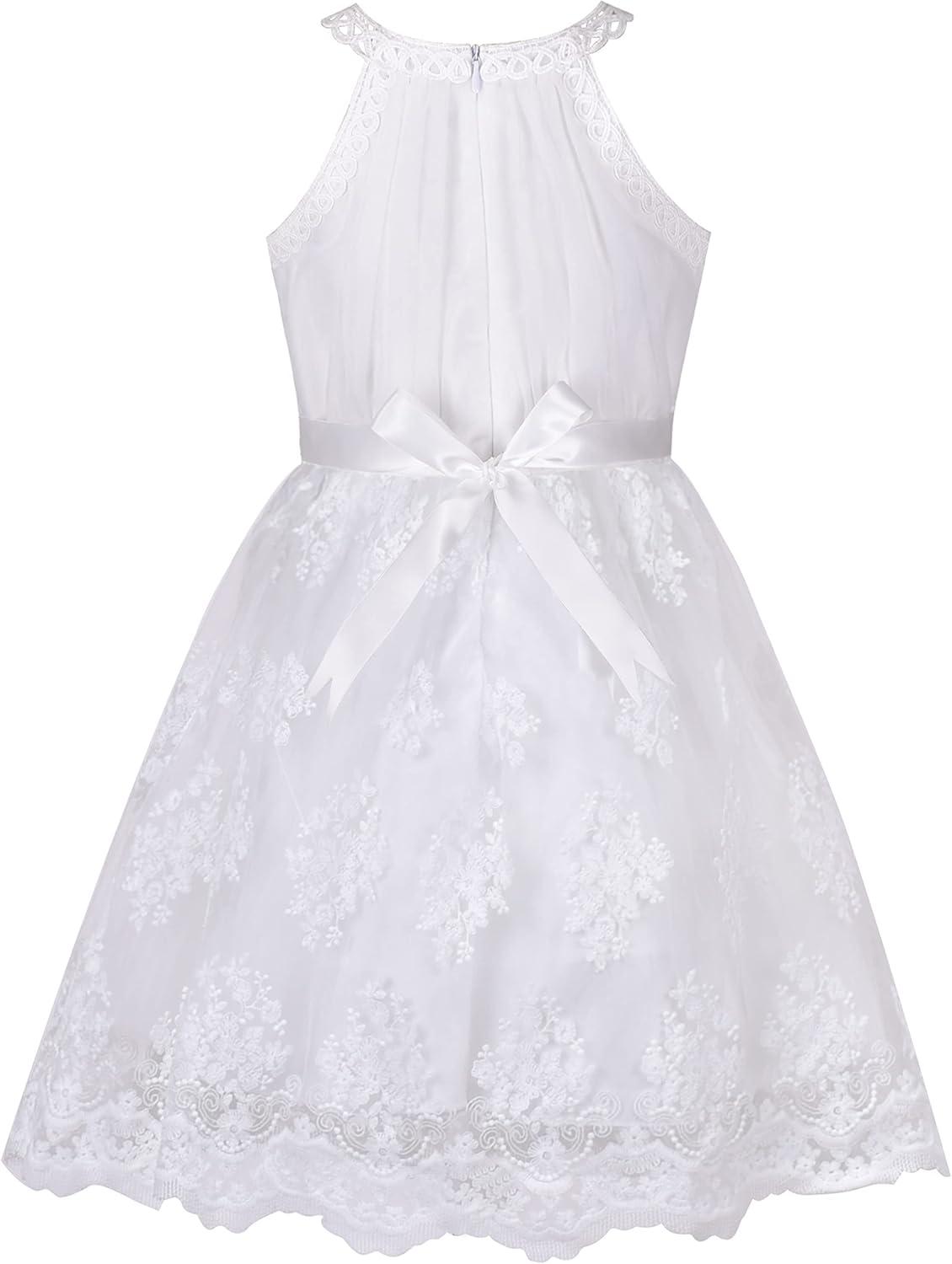 imageSunny Fashion Girls Dress Turquoise Embroidered Halter Dress PartyWhite