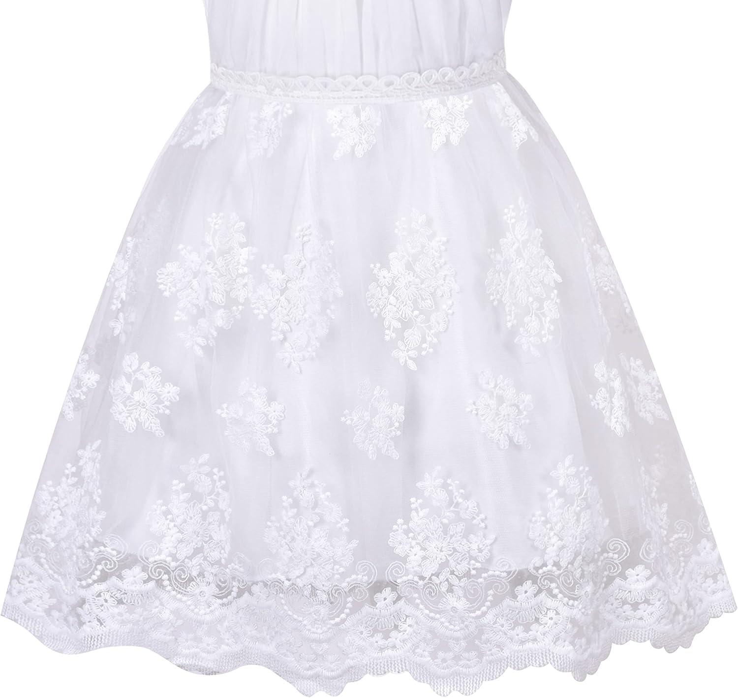 imageSunny Fashion Girls Dress Turquoise Embroidered Halter Dress PartyWhite