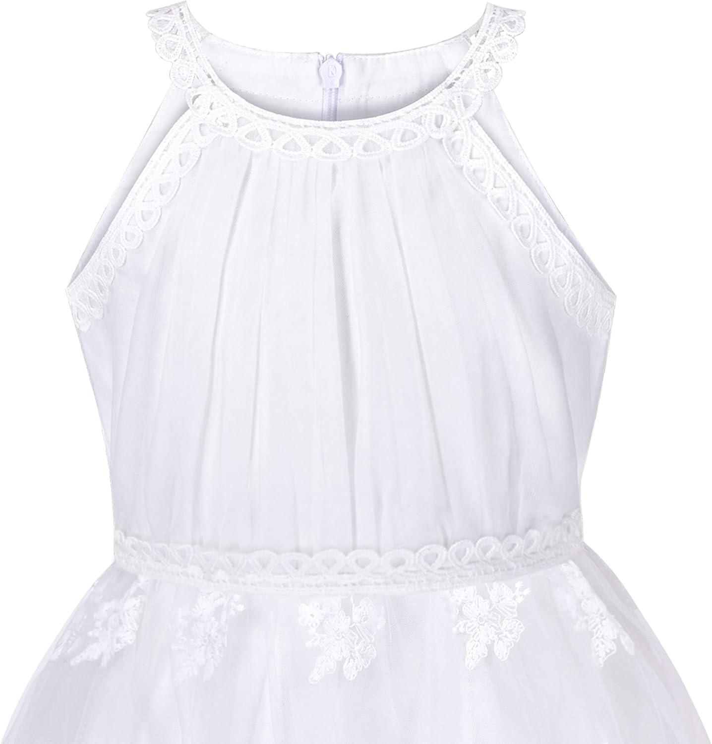 imageSunny Fashion Girls Dress Turquoise Embroidered Halter Dress PartyWhite