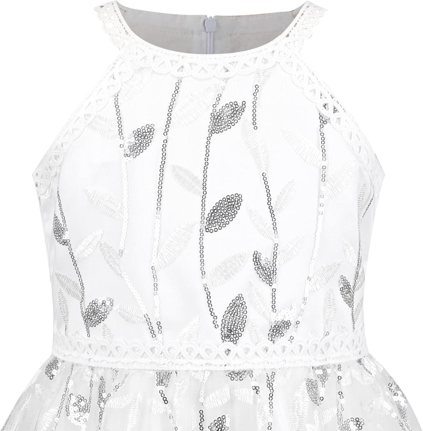 imageSunny Fashion Girls Dress Turquoise Embroidered Halter Dress PartyWhite Leaf