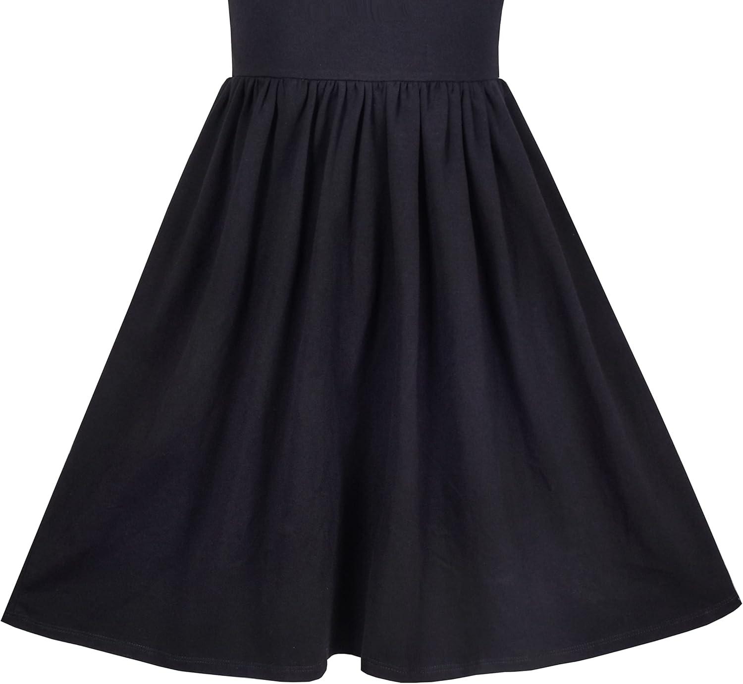 imageSunny Fashion Girls Dress White Collar Long Sleeve Daily Cozy Cotton Casual Dress Size 510Black