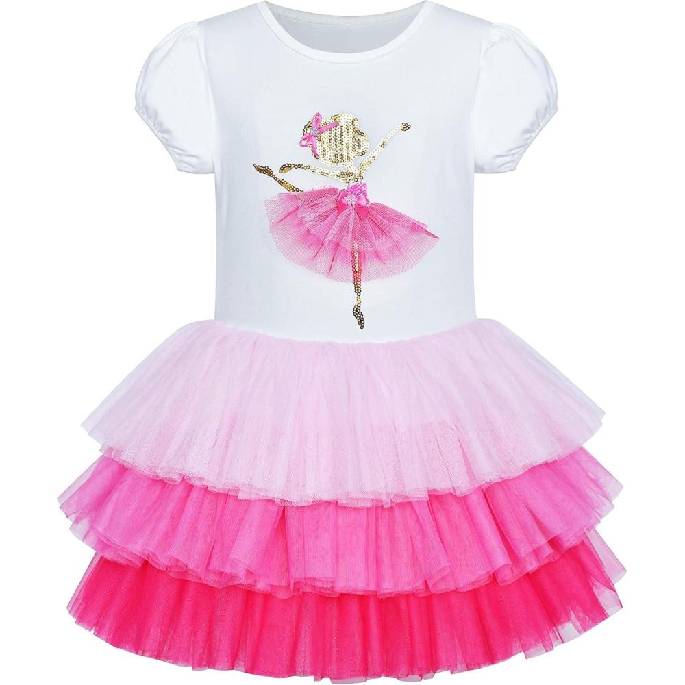 imageGirls Dress Pink Tutu Unicorn Dancing Tiered Skirt Ballet Birthday Party 37Pink